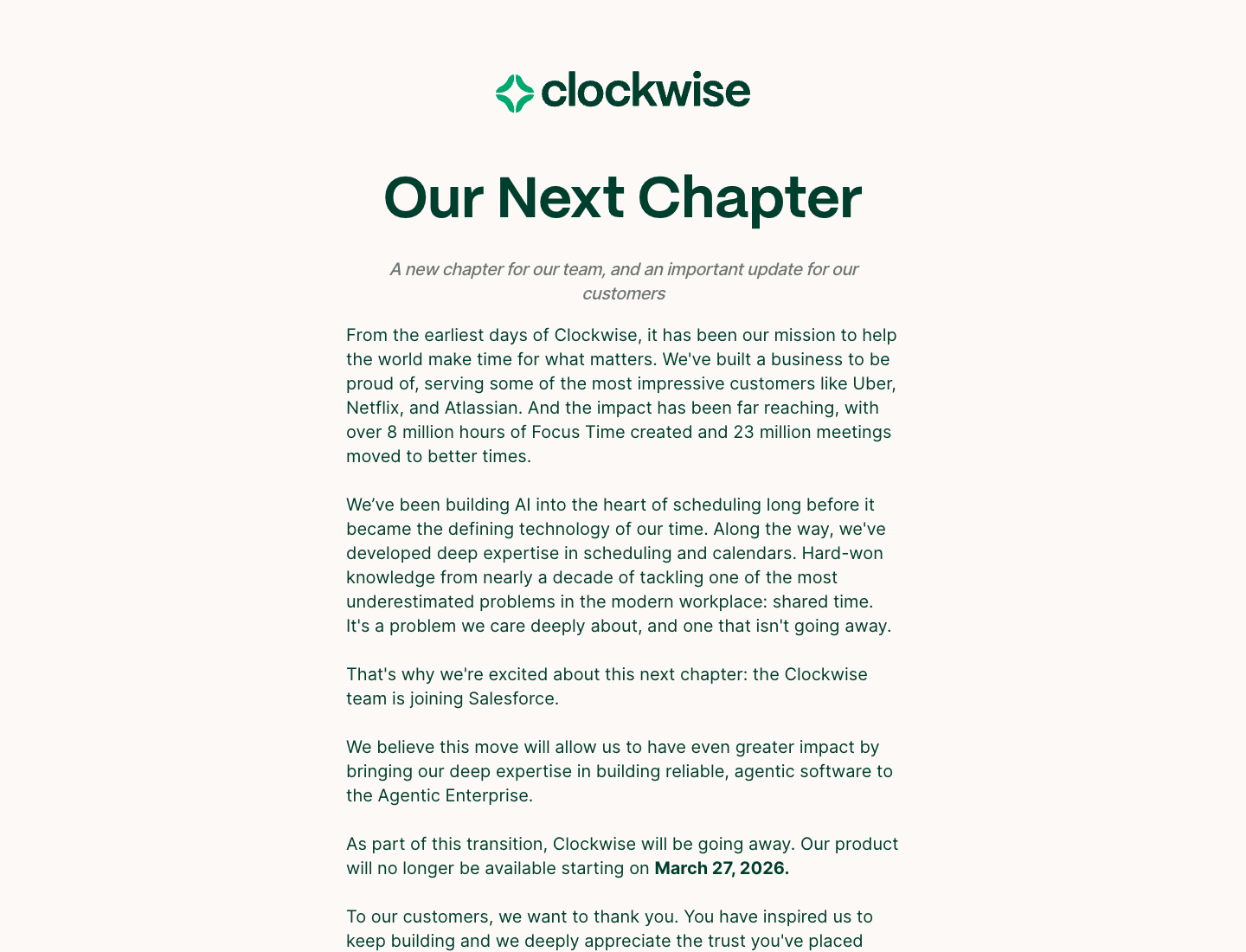 Clockwise's Next Chapter 公式発表ページ